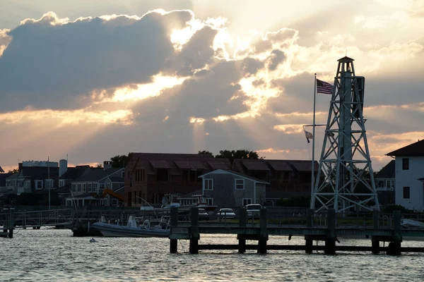 Nantucket Hamn Vid Solnedgången Panorama — Stockfoto