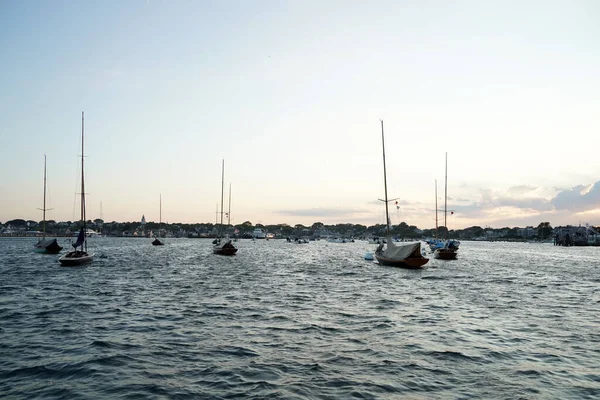 Vista Para Porto Nantucket Pôr Sol Panorama — Fotografia de Stock