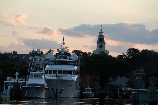 Nantucket Havenzicht Bij Zonsondergang Panorama — Stockfoto