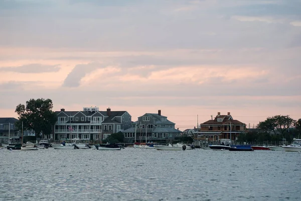 Nantucket Hamn Vid Solnedgången Panorama — Stockfoto