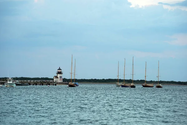 Vista Para Porto Nantucket Pôr Sol Panorama — Fotografia de Stock