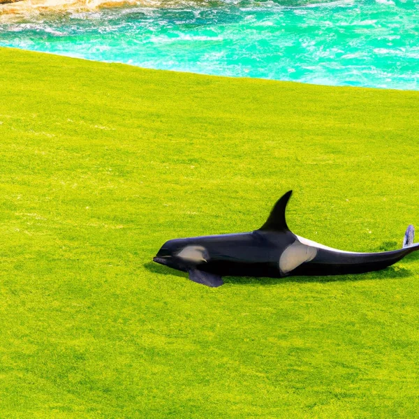 Orca Encalhada Baleia Assassina Grama Ilustração — Fotografia de Stock