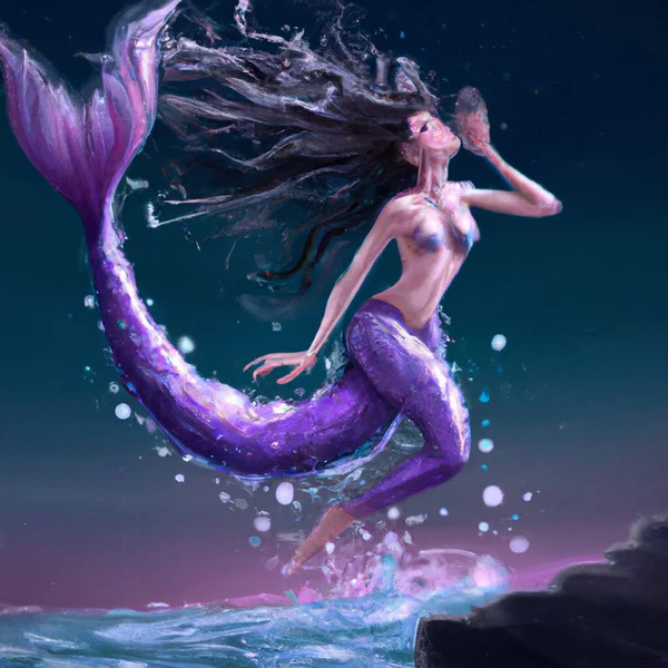 Beautiful Siren Mermaid Jumping Water Illustration Artwork — Stock Photo, Image