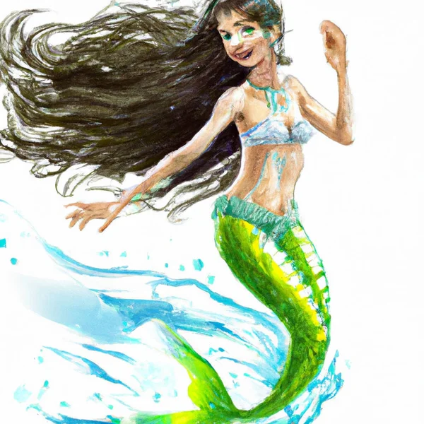 Beautiful Siren Mermaid Jumping Water Illustration Artwork — Stock Photo, Image