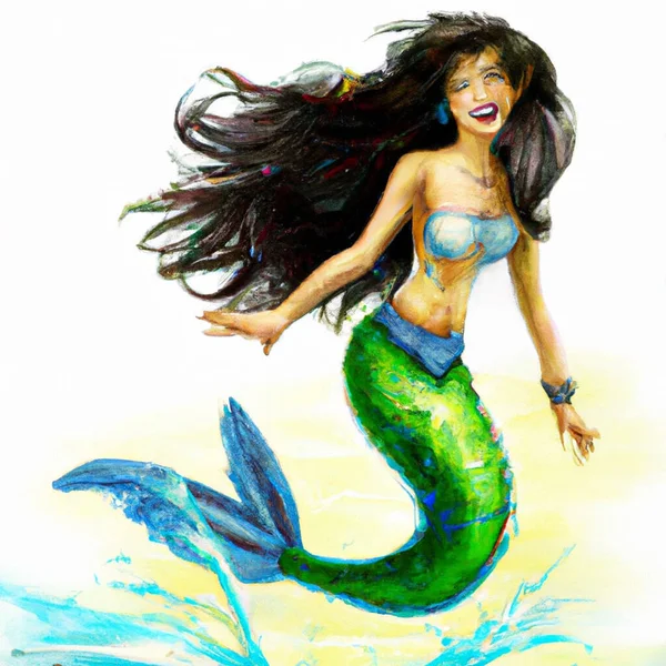 Hermosa Sirena Sirena Saltando Fuera Del Agua Ilustración Ilustración — Foto de Stock