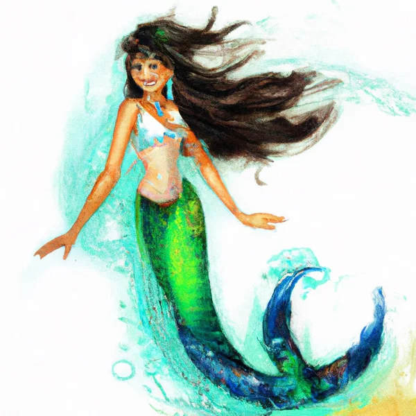 Hermosa Sirena Sirena Saltando Fuera Del Agua Ilustración Ilustración — Foto de Stock