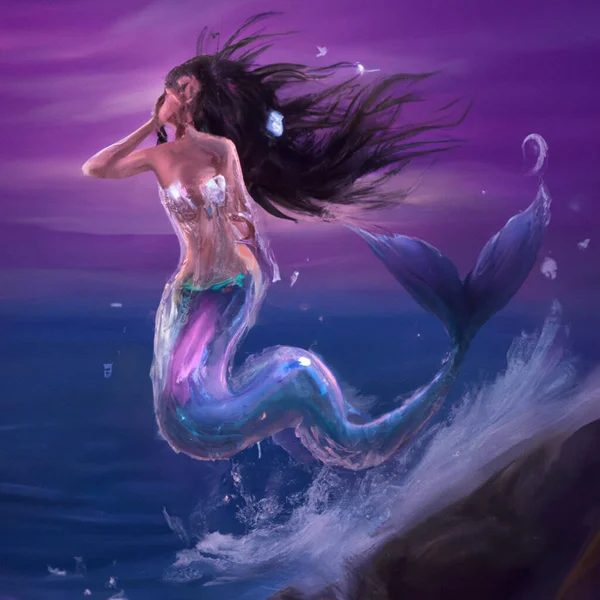 Hermosa Sirena Sirena Saltando Fuera Del Agua Ilustración Ilustración — Foto de Stock