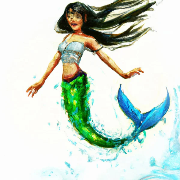 Hermosa Sirena Sirena Saltando Fuera Del Agua Ilustración Ilustración — Foto de Stock