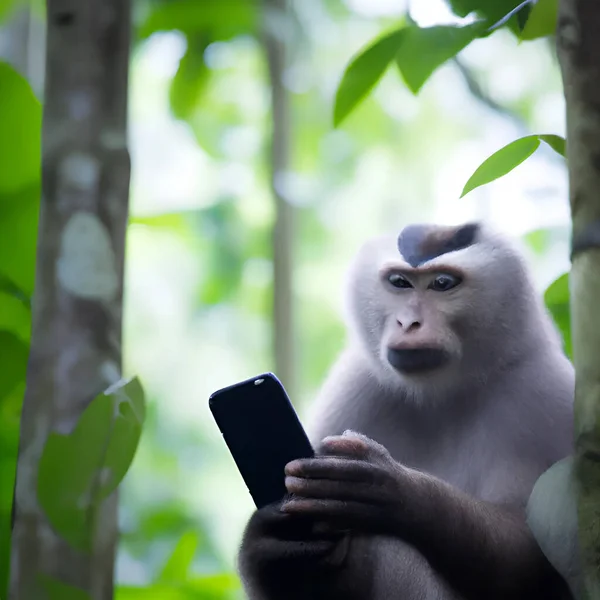 Ape Using Mobile Cellular Phone Jungle Illustration — Stock Photo, Image