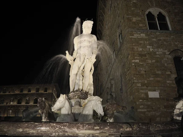 Florence Neptune Statue Della Signoria Place Detail Night View — Stock Photo, Image