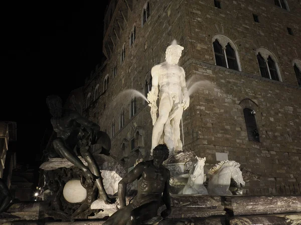 Florence Neptune Statue Della Signoria Place Detail Night View — Stock Photo, Image