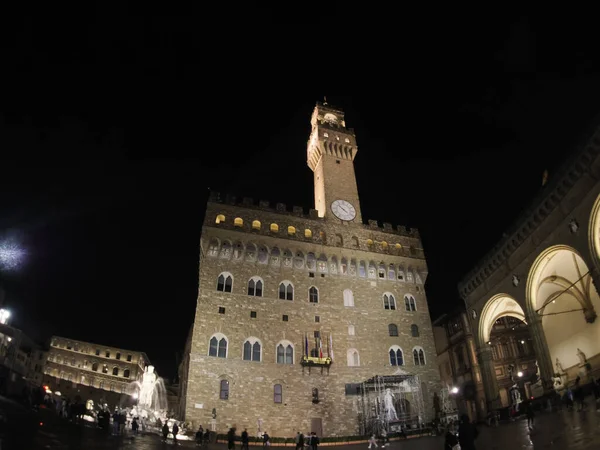 Florencia Neptune Estatua Della Signoria Lugar Detalle Vista Nocturna —  Fotos de Stock