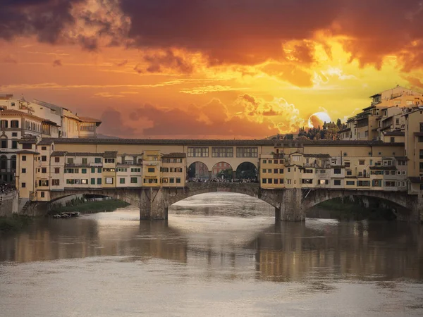 Ponte Vecchio Bridge Florence Pôr Sol — Fotografia de Stock