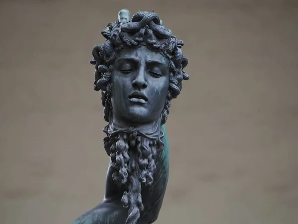 Perseus Cellini Detalhe Estátua Bronze Florença — Fotografia de Stock