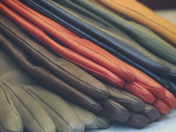 Many Different Colors Leather Gloves Display — Stock Photo, Image