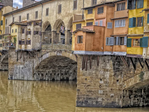 Ponte Vecchio Köprüsü Arno Nehri Floransa Gün Batımı Manzaralı Şehir — Stok fotoğraf
