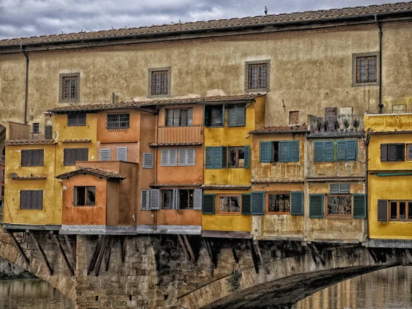 Ponte Vecchio Brücke Arno Fluss Florenz Alte Geschäfte Schmuck — Stockfoto