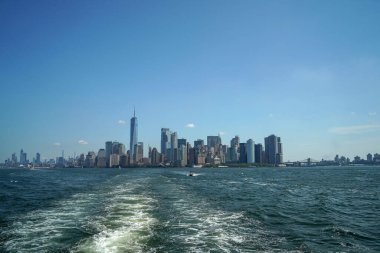 New York şehri Manhattan manzaralı Hudson Nehri Özgürlük Adası manzaralı