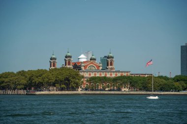 New York şehri Manhattan manzaralı Hudson Nehri Özgürlük Adası manzaralı