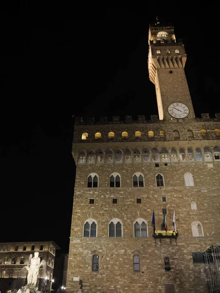 Florencia Signoria Lugar Palazzo Vecchio Vista Nocturna —  Fotos de Stock