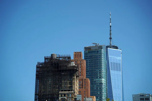 Detalj Skyskrapor New York Stad Manhattan Utsikt Stadsbild Från Hudson — Stockfoto
