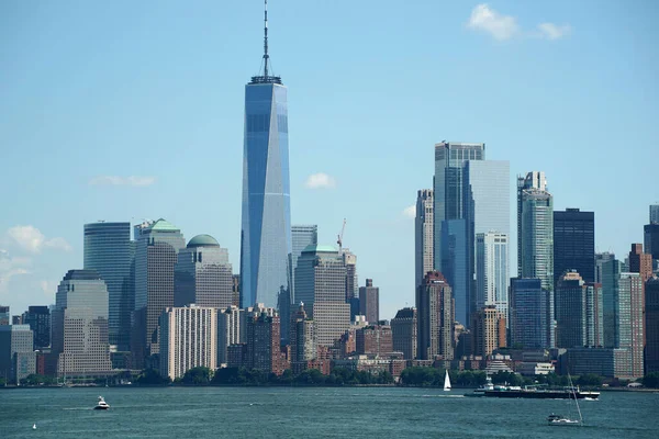 New York Város Manhattan Kilátás Városkép Hudson Folyó Szabadság Sziget — Stock Fotó