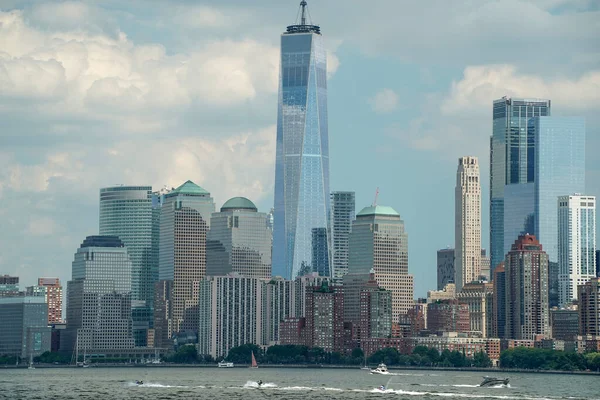 Nova Iorque Cidade Manhattan Vista Paisagem Urbana Hudson Rio Liberdade — Fotografia de Stock