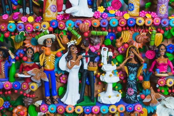 Escena Arcilla Colorida Una Boda Tradicional Mexicana Con Esqueletos Parte —  Fotos de Stock