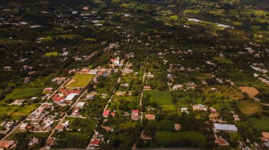 Aerial photo of the municipality of Almoloya de Alquisiras, the landscape, trees, mountains and the houses of the town are distinguished