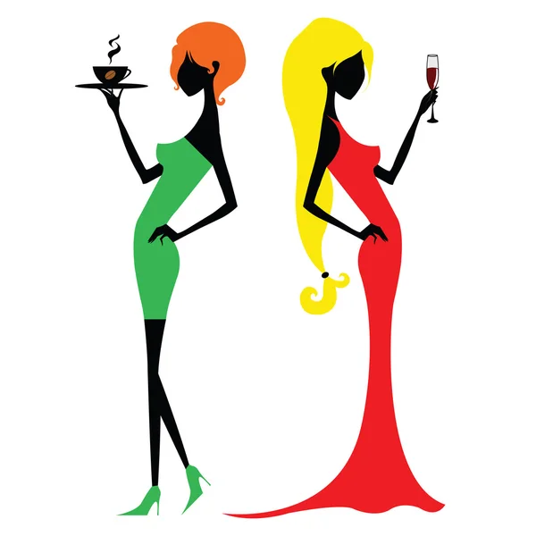Girl with coffee and girl with wine — Stock Vector