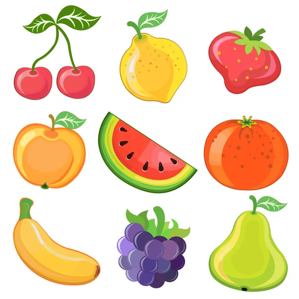 Conjunto de 9 frutas de dibujos animados — Vector de stock