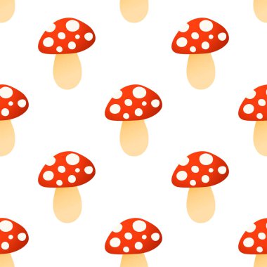 Güzel mantar mantarları. Beyaz arkaplanda vektörsüz desen