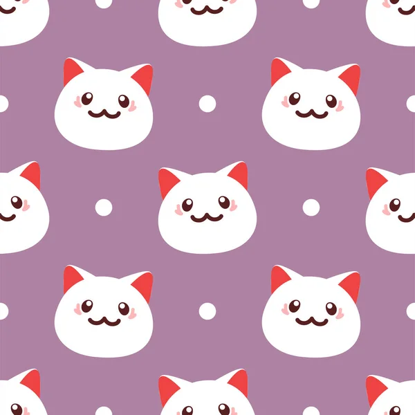 Cute Cat Face Vector Seamless Pattern Maneki Neko — Stock Vector