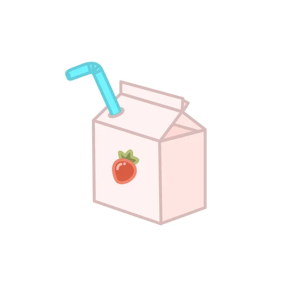 可愛いイチゴミルクボックス漫画のベクトルイラスト — ストックベクタ