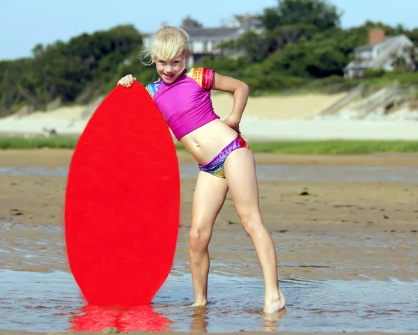 Little girl with skim board — Stock Photo, Image