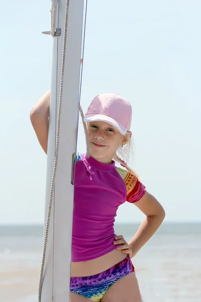 Little girl on yacht — Stock Photo, Image