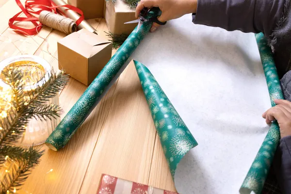 Концепція Підготовки Нового Року Упаковка Подарунків Майстер Клас Різдвяного Декору — стокове фото