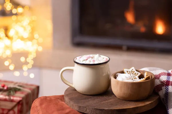 Ambiance Chaleureuse Boisson Chaude Noël Une Belle Tasse Cacao Chocolat — Photo