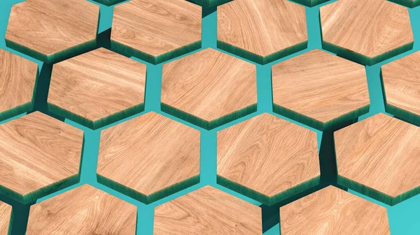 Mesa Resina Epoxi Verde Con Tablones Hexagonales Madera Renderizado —  Fotos de Stock