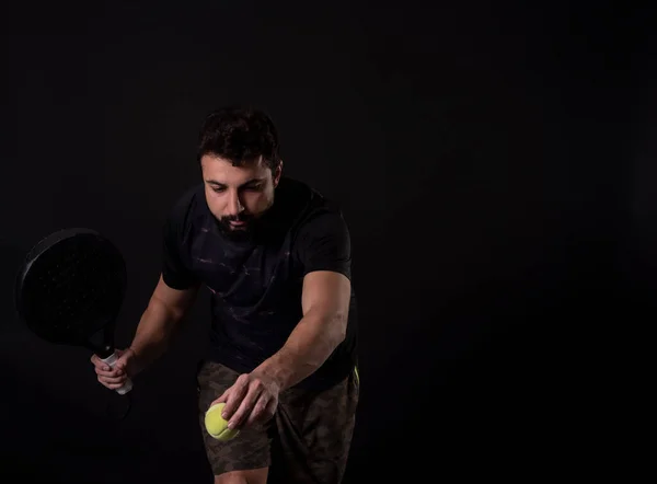 Чоловік Готовий Веслового Тенісу Служити Студії Постріл — стокове фото