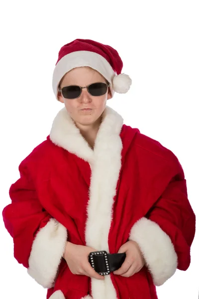 Jongen als santa claus met zonnebril — Stockfoto