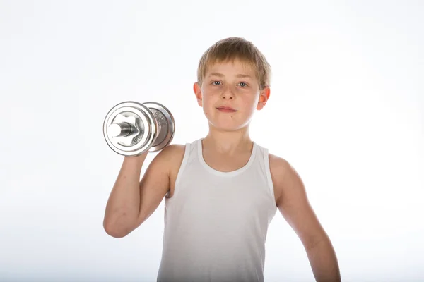 genç çocuk ile bir dumbbell egzersiz
