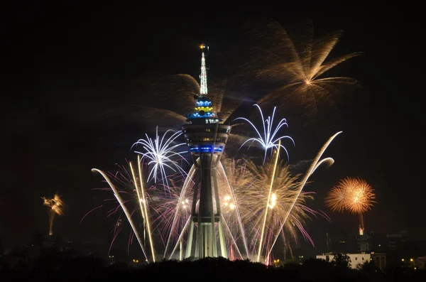 New Years Eve Fireworks At Tower of Alor Setar Malaysia Stock Picture