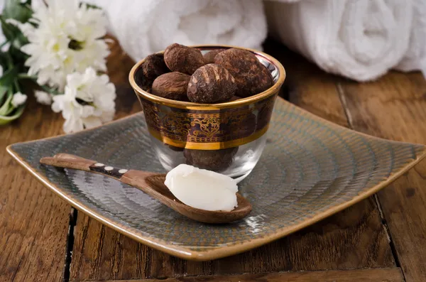 Shea butter and shea nuts — Stock Photo, Image