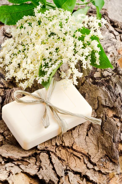 Barra de sabão com flor de sabugueiro — Fotografia de Stock