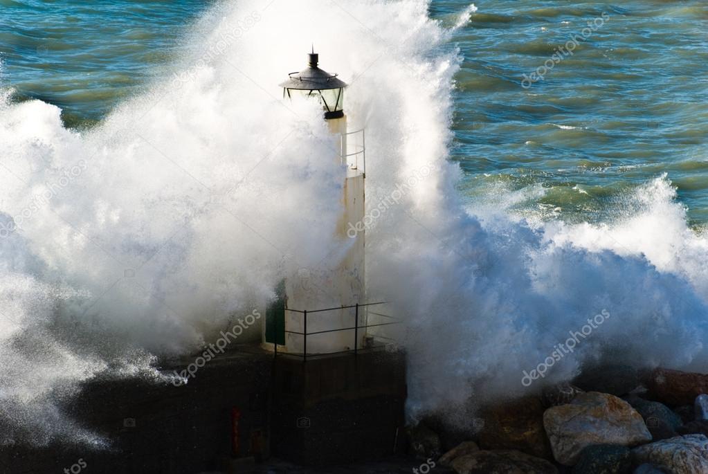 lighthouse during a seastorm