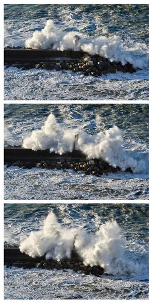 Sekvens av tre bilder på en kraftfulla vågor — Stockfoto