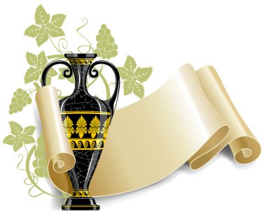 üzüm ve eski el yazması ile antika amphora