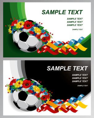 çiçek çelenk içinde futbol topu ile iki arka plan