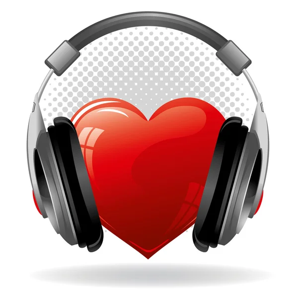 Corazón con auriculares — Vector de stock